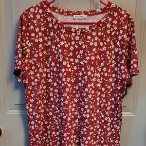 Microstar Pretty Red Floral Pullover Style Short Sleeved Dress Size XXL
